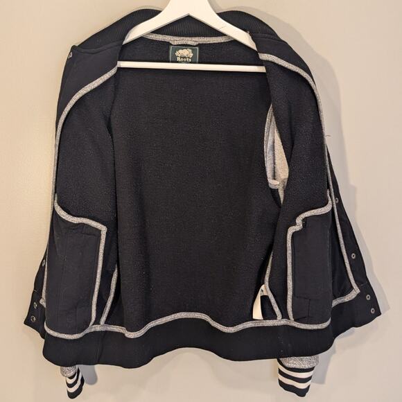Roots Bomber Varsity Jacket Gray Black Fleece Classic Retro Style - Size S - Picture 3 of 9